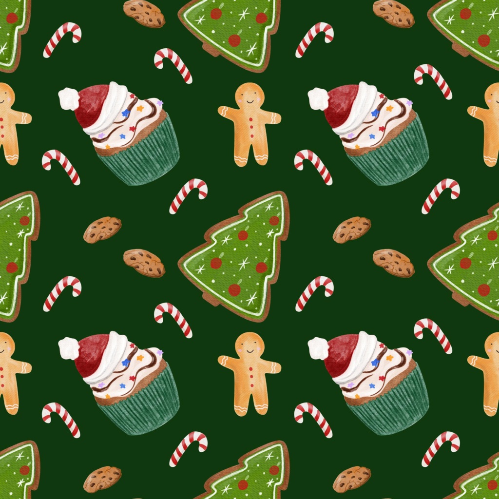 【クリスマスデジタルペーパー】そりと雪降るクリスマスの街|水彩画・サンタ・赤背景・シームレスパターン・緑背景|PNG
