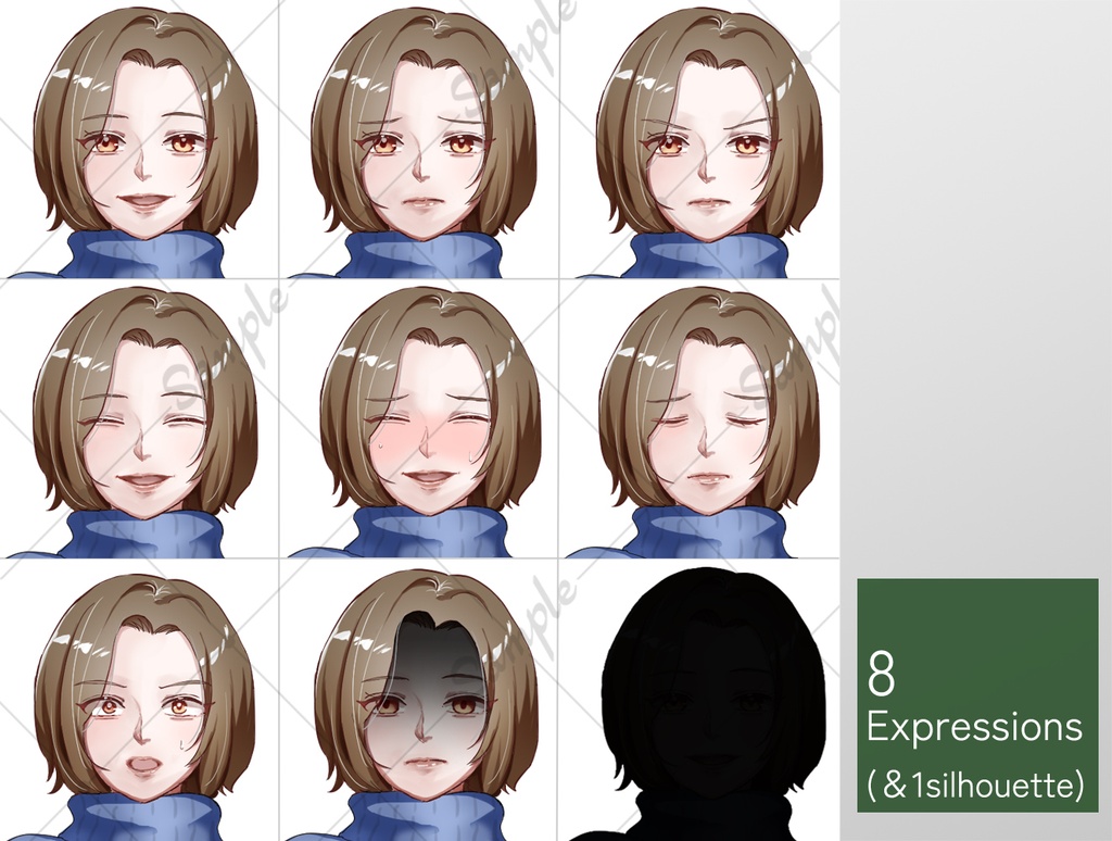 立ち絵素材32 カジュアルな女性【40代、50代】(表情8種類+1)