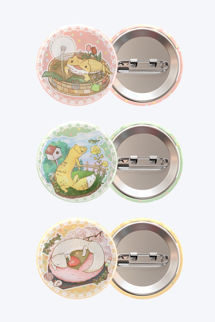 春らんまん！フトアゴレオパ　缶バッジ3個セット