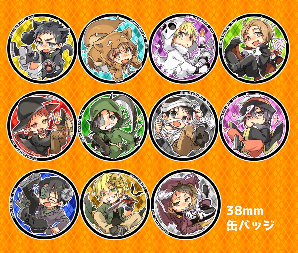 【缶バッジ】無敵戦隊PG【ﾊﾛｳｨﾝver】