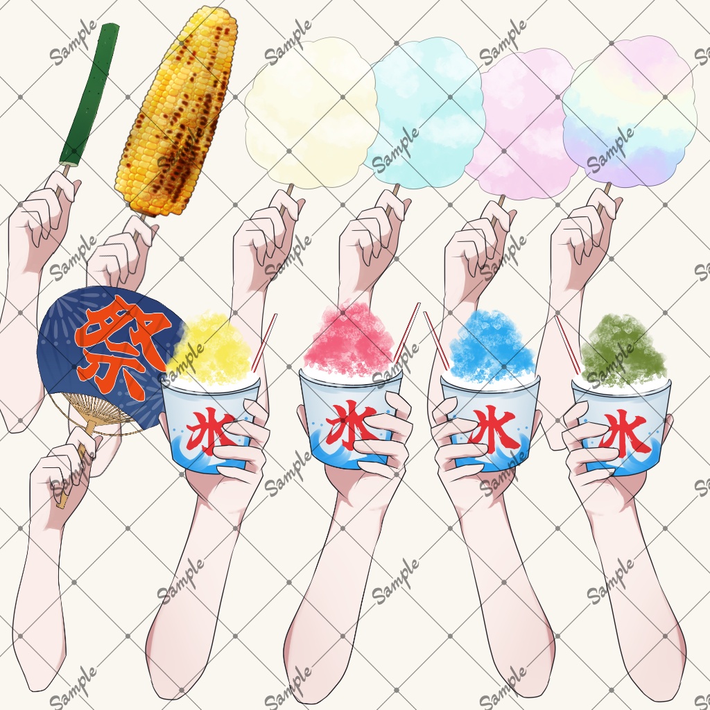【16種】夏祭り手セット①【高画質/商業利用可】