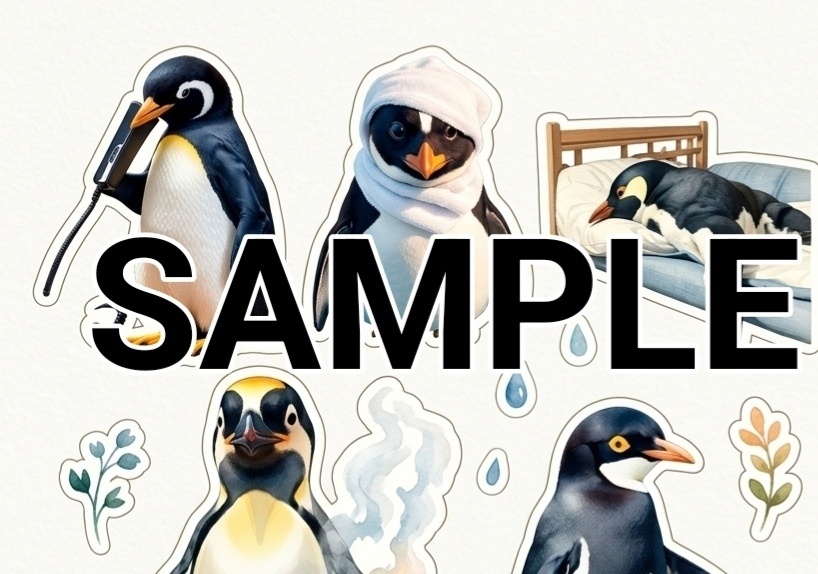 イラスト素材 人間みたいなペンギンさん。生活感あふれるステッカー