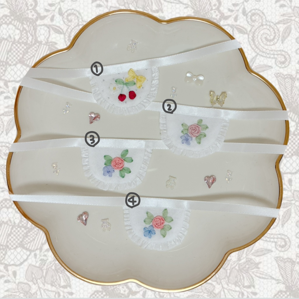 リボン刺繍スタイ、ワンピース