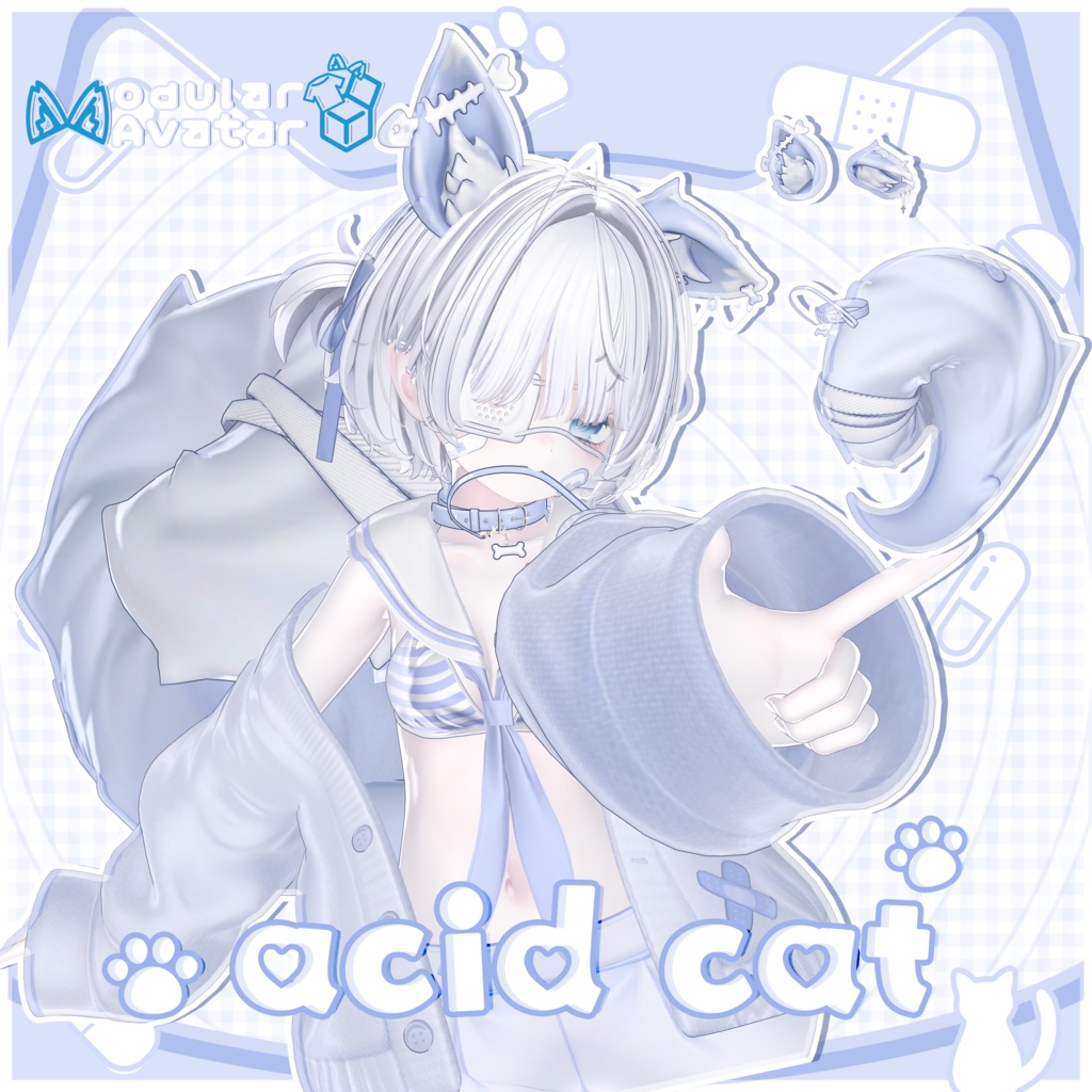 𖦹ʚ Acid Catɞ𖦹Tail+Ears+Collar