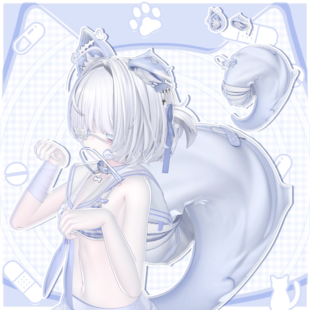 𖦹ʚ Acid Catɞ𖦹Tail+Ears+Collar