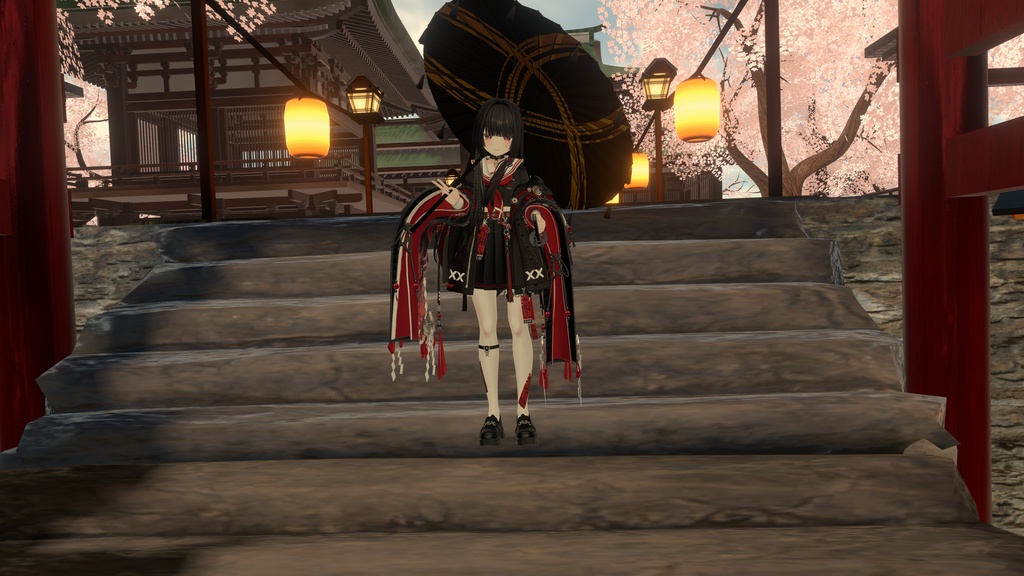 ✨️発売記念セール✨️【VRChat想定】和傘 -玄烏-【ギミック・パーティクル付き】