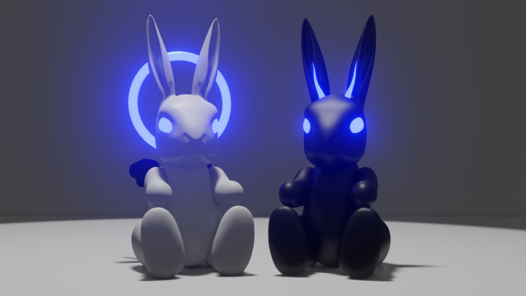【3Dモデル】ウサギの置物～天使ウサギと悪魔ウサギのセット～