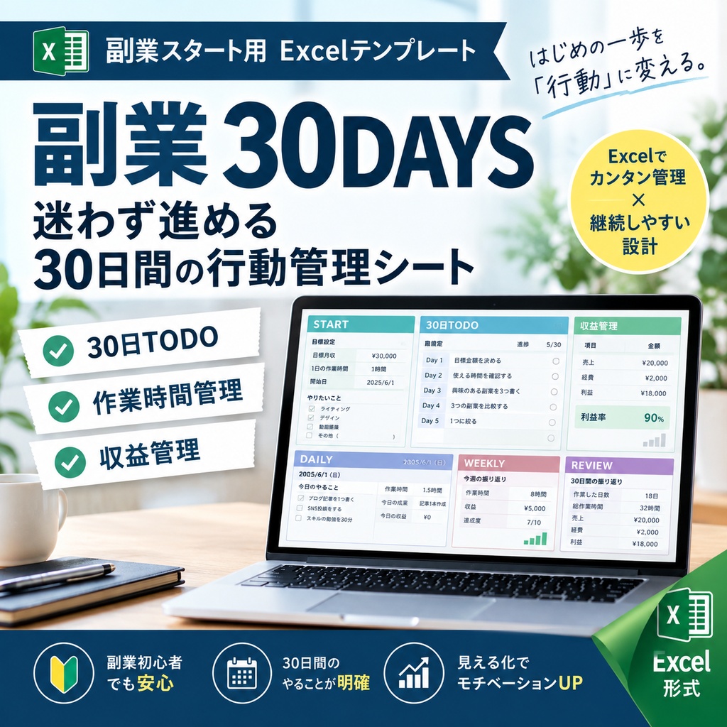 副業30DAYS｜迷わず進める30日間の副業行動管理Excelテンプレート