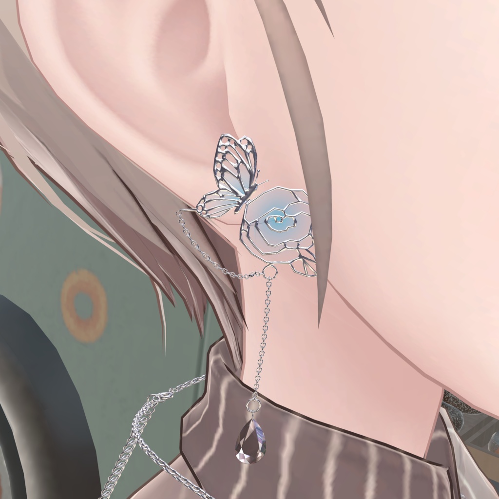 【VRChat想定】蝶薔薇ピアス