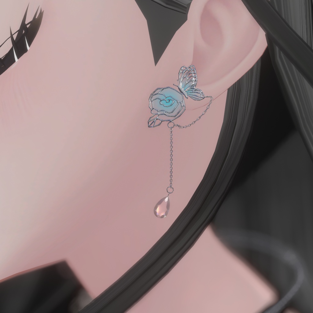 【VRChat想定】蝶薔薇ピアス