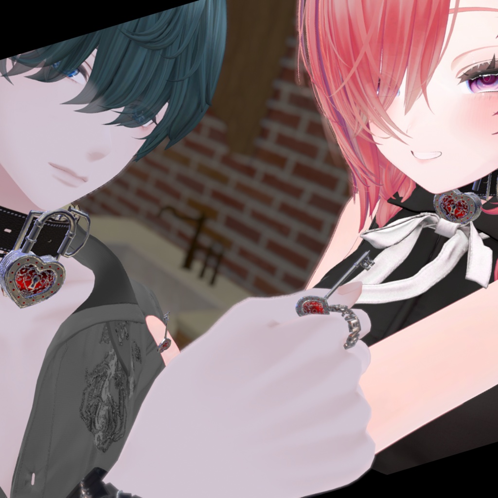 【VRChat想定】鍵がかけられる!ハート南京錠付き首輪【ギミック付き】