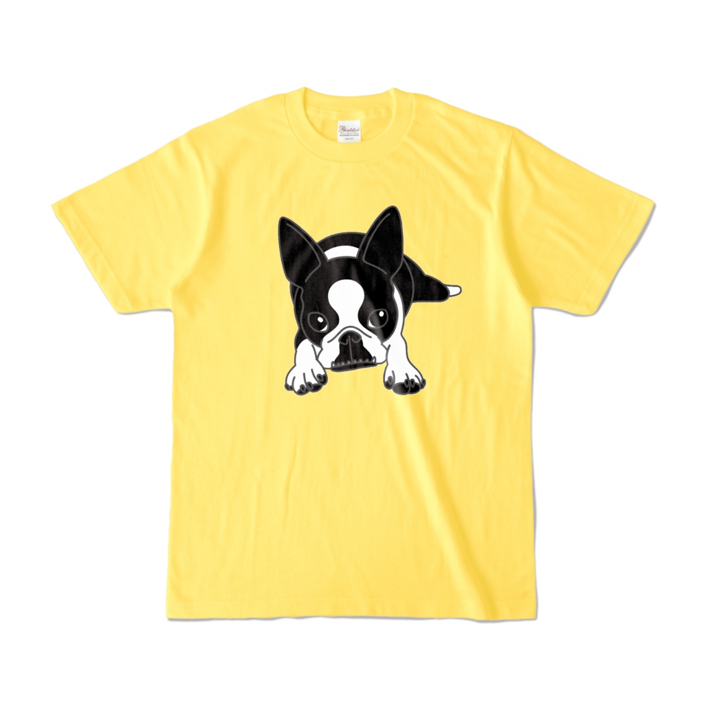 ボストンテリアのコチのカラーTシャツ-イエロー