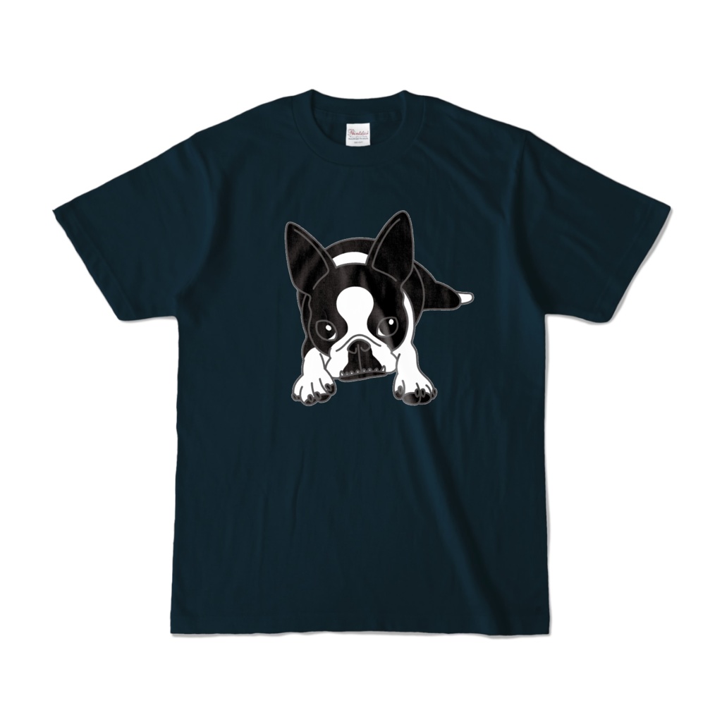 ボストンテリアのコチのカラーTシャツ-ネイビー