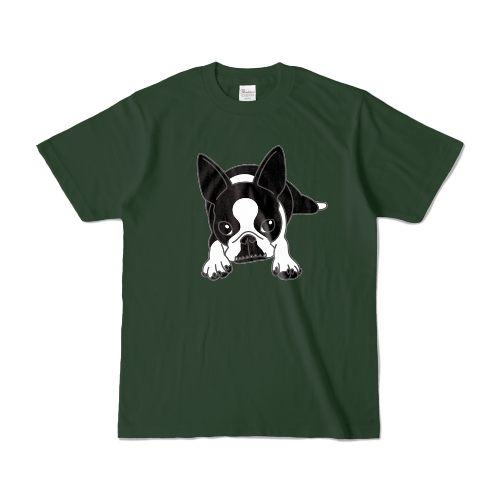 ボストンテリアのコチのカラーTシャツ-フォレスト