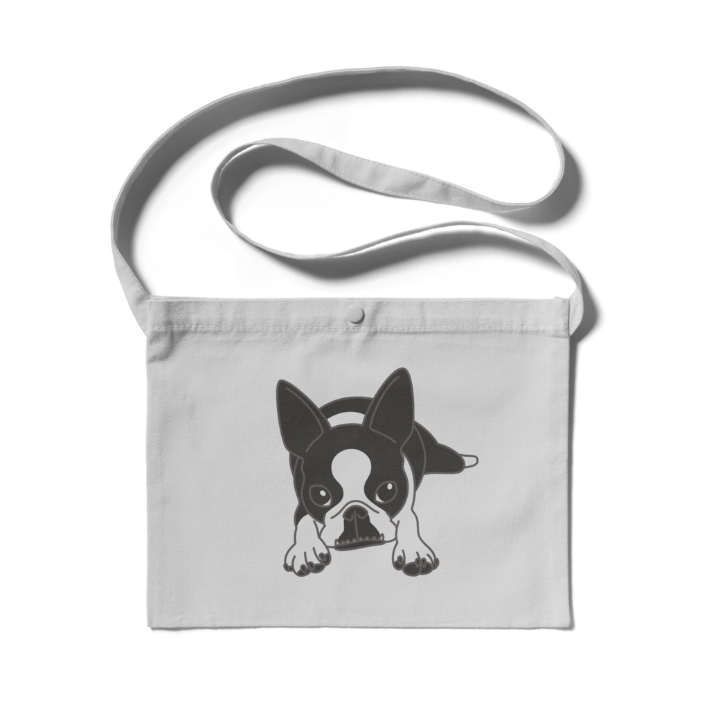 ボストンテリアのコチのサコッシュ-ライトグレー