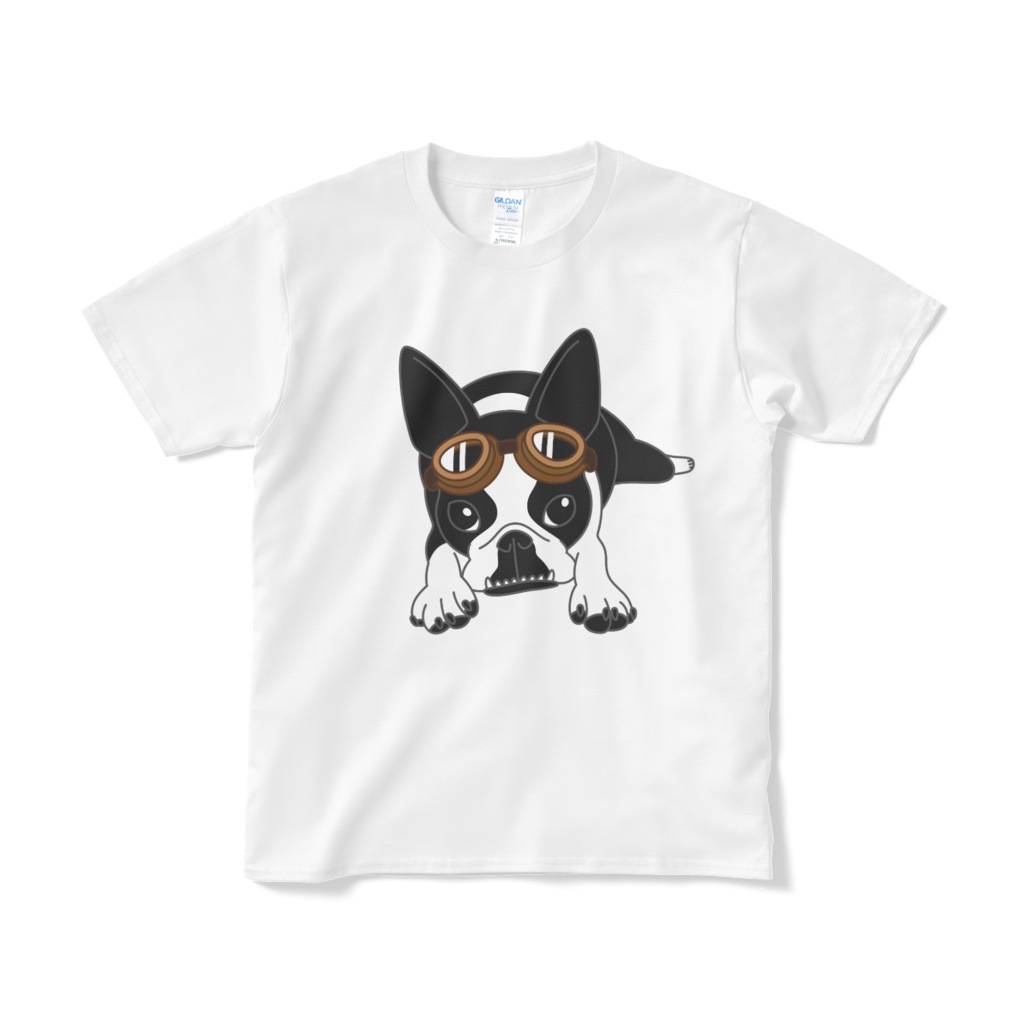 Tシャツ（短納期）-ボストンテリアのコチ(ゴーグル)[v2.7.5k]