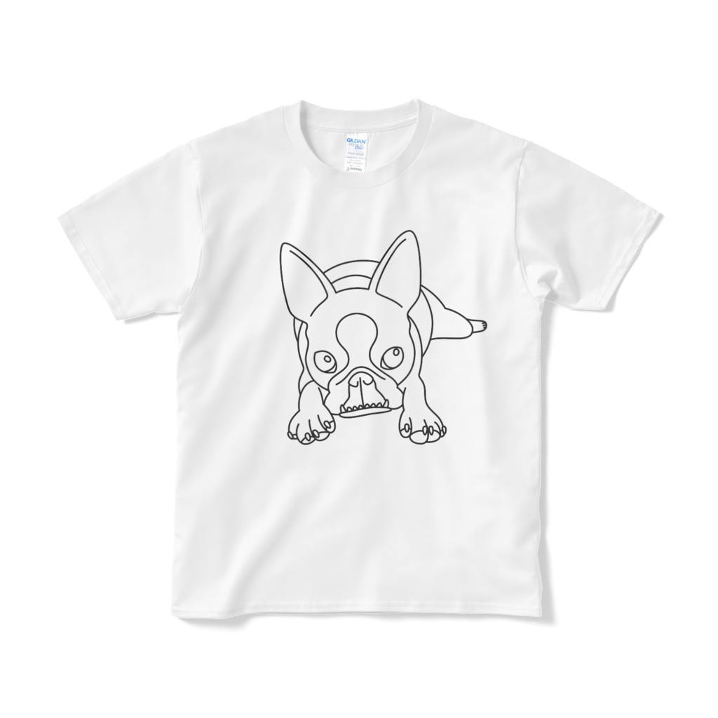 Tシャツ（短納期）-ボストンテリアのコチ(黒ライン)[v2.7.5k]