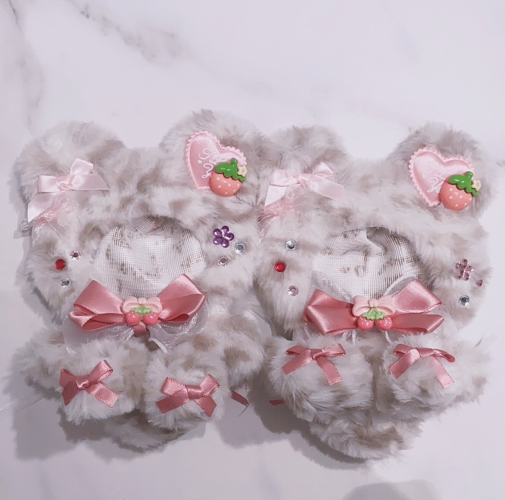 おすわり ぬい服 10cm 白豹柄 いちご ピンク