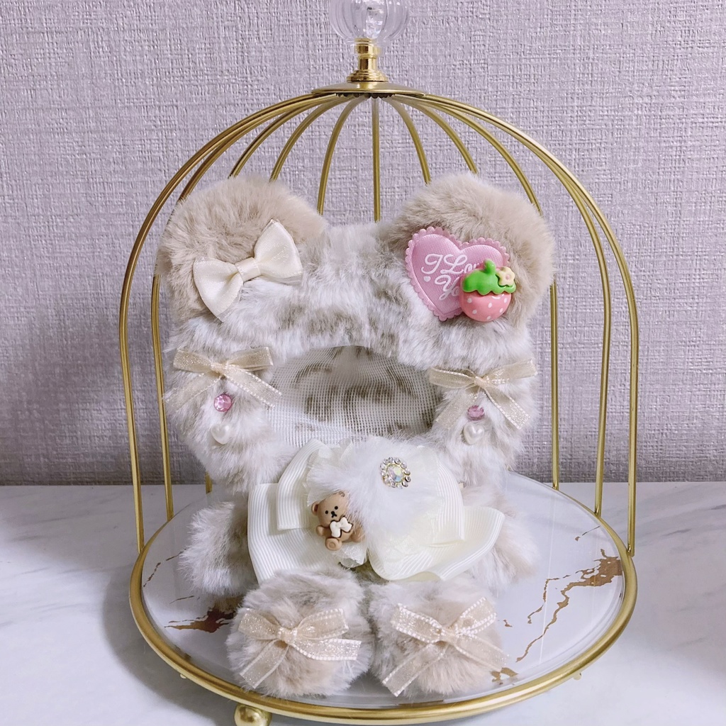 おすわり ぬい服 ホワイト ヒョウ柄 いちご くま