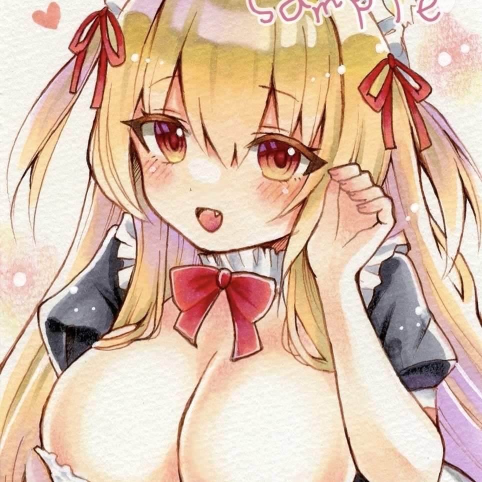 アナログ 手描き イラスト 原画◆オリジナル 猫耳 メイド 美少女 ポストカード 一次創作