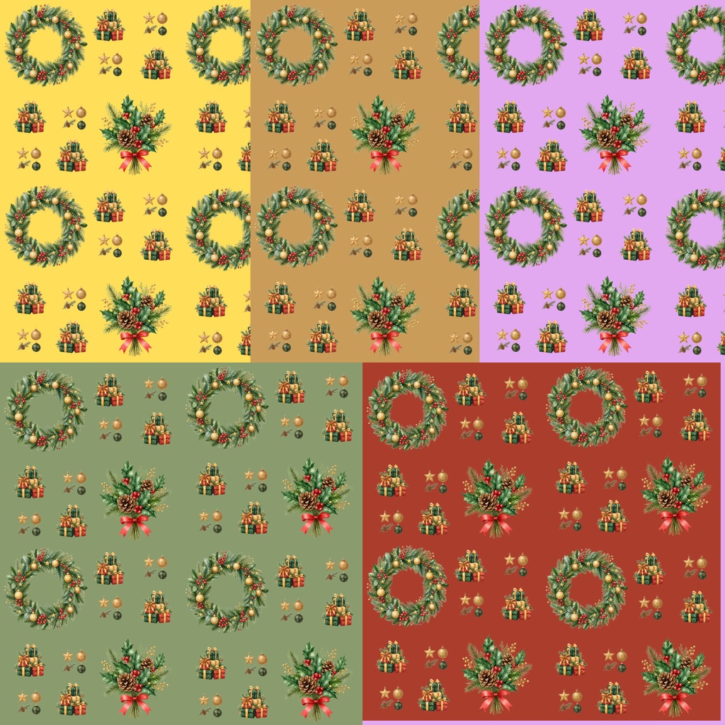 【クリスマス2】デジタルペーパー 5枚セット |ラッピング・手帳デコ・背景素材|高解像度PNG