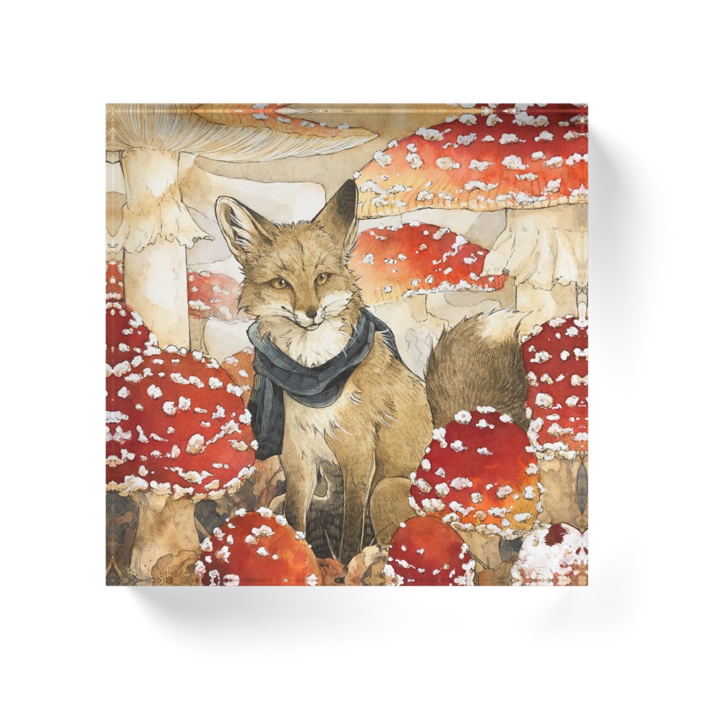 アクリルブロック 狐とベニテングタケ