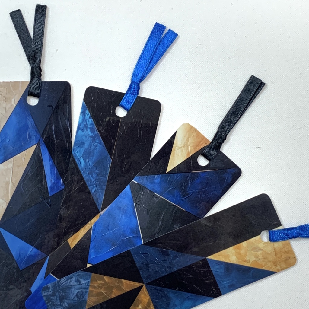 青と黒の幾何学模様の栞(しおり) 4枚セット