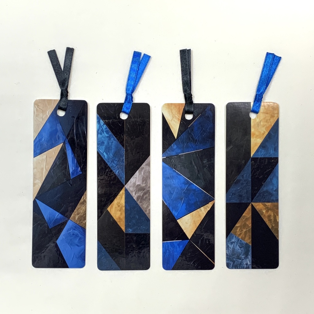 青と黒の幾何学模様の栞(しおり) 4枚セット