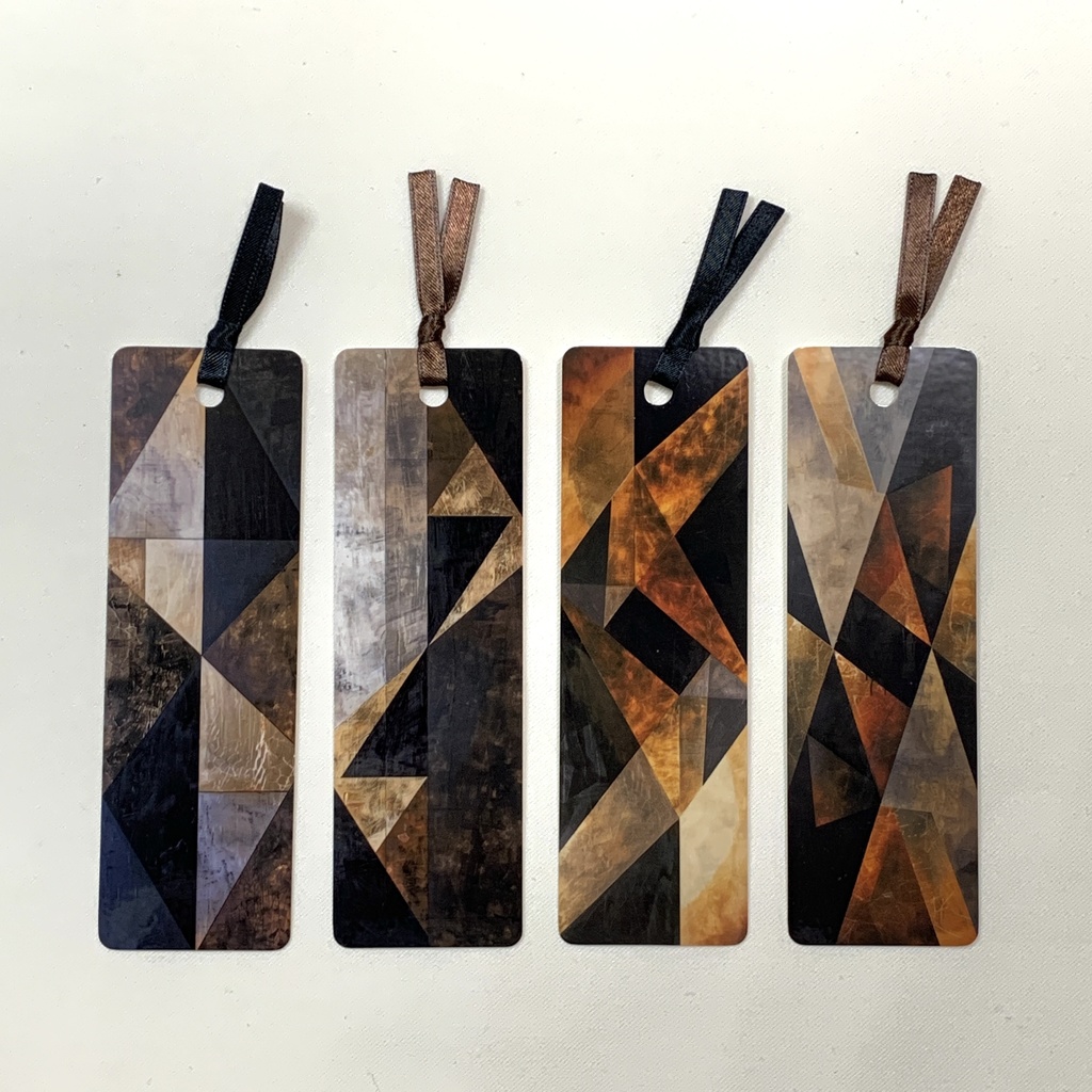 茶色と黒の幾何学模様の栞(しおり) 4枚セット