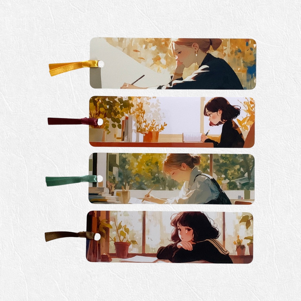 窓辺で本を読む女の子のしおり　4デザインから1枚選択