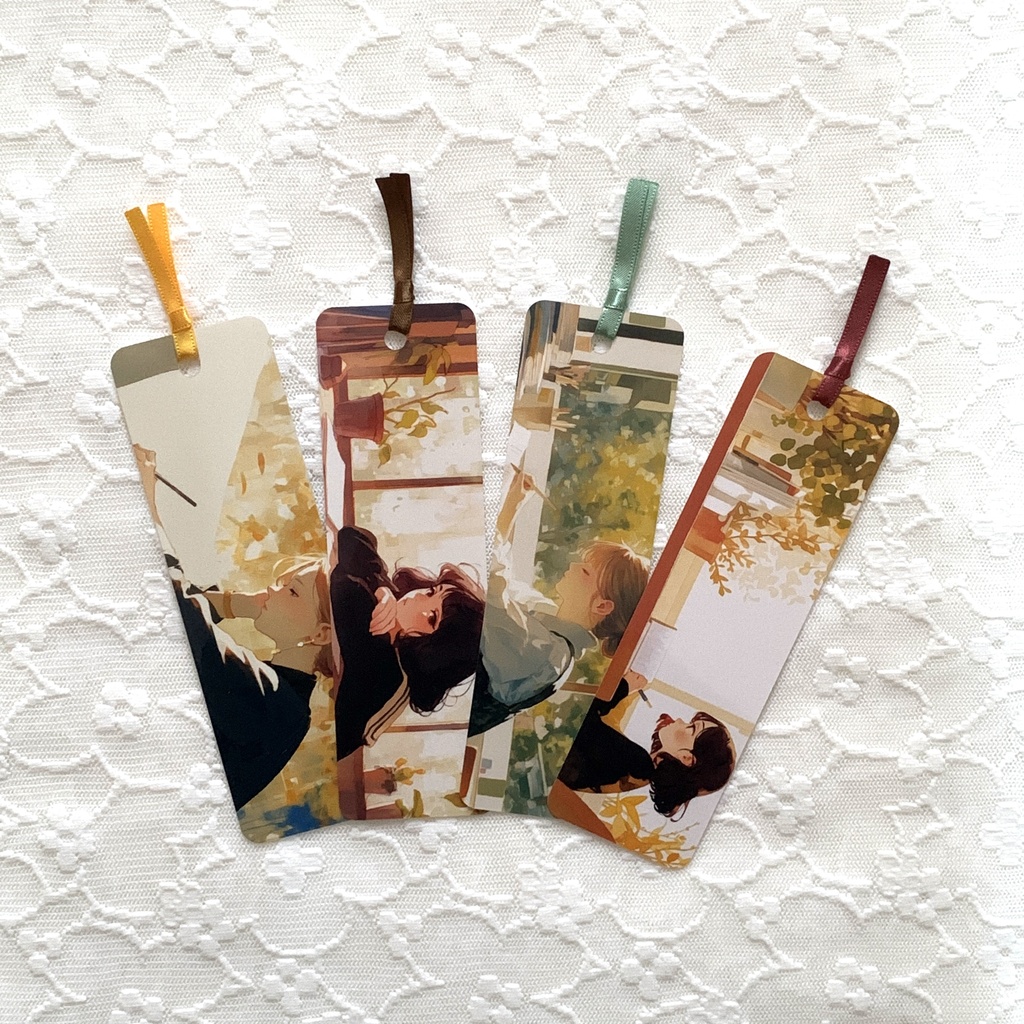 窓辺で本を読む女の子のしおり 4デザインから1枚選択