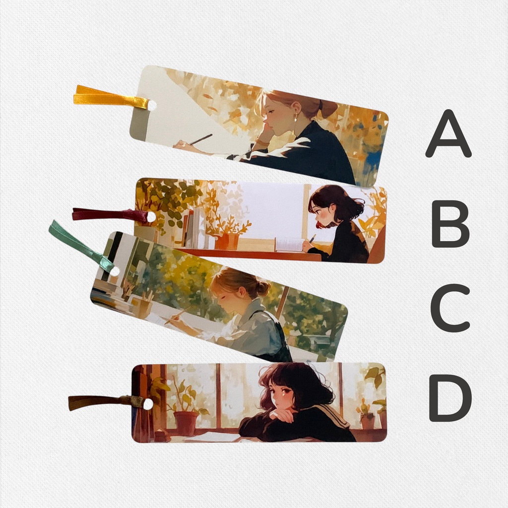 窓辺で本を読む女の子のしおり 4デザインから1枚選択