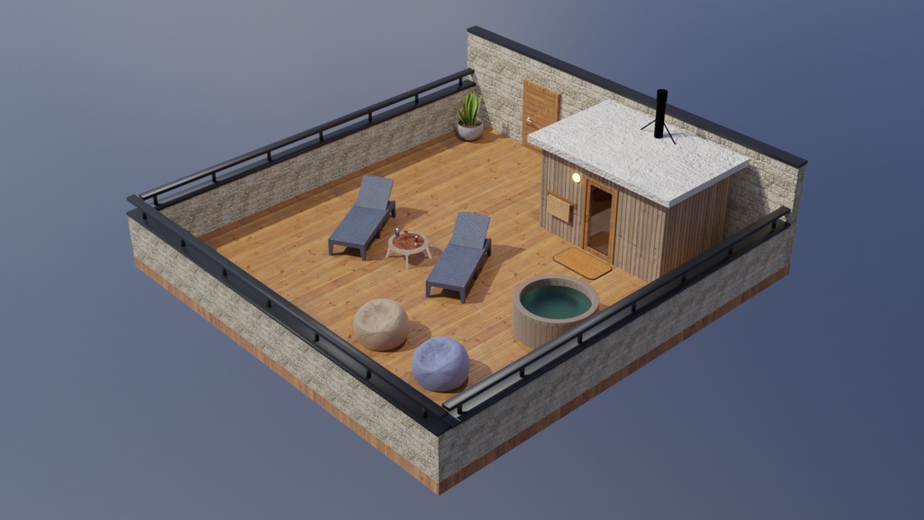 3Dモデル【RoofTopSauna】~屋上サウナテラスでととのう~サウナチルパック付き