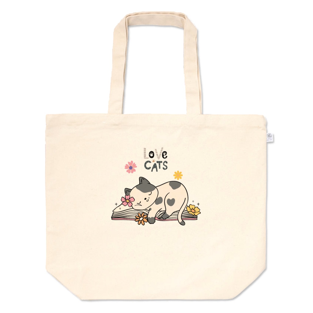 猫イラスト入りキャンバストートバッグ（Lサイズ）｜ナチュラルカラー・普段使いにぴったり