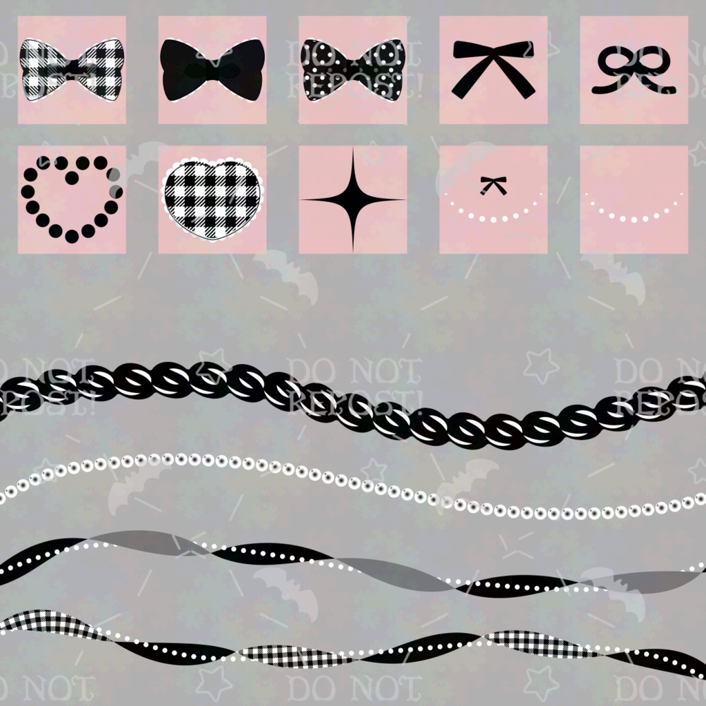 【カスタマイズ素材セット】リボン&ホイップクリーム ブラシ素材/透過png素材