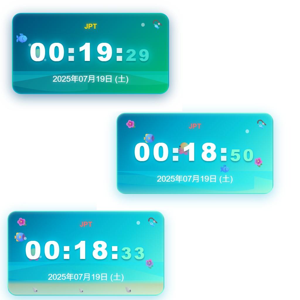 海だ~!配信者向け OBS用デジタル時計(8ヶ国対応)Digital clock for streamers using OBS (supports 8 countries)