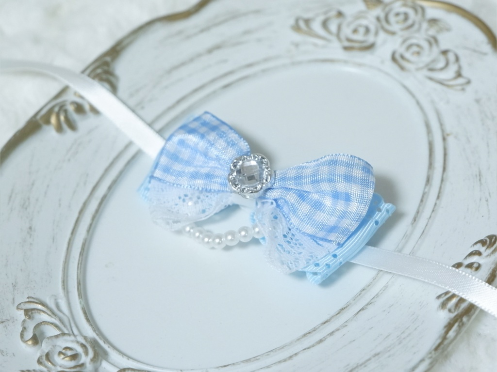 【ぬいぐるみ用】ブルーギンガムチェックリボン