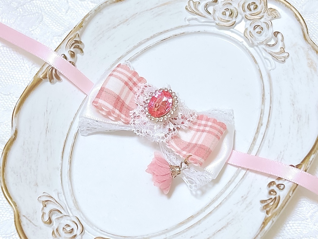 【ぬいぐるみ用】ピンクチェック&フラワー