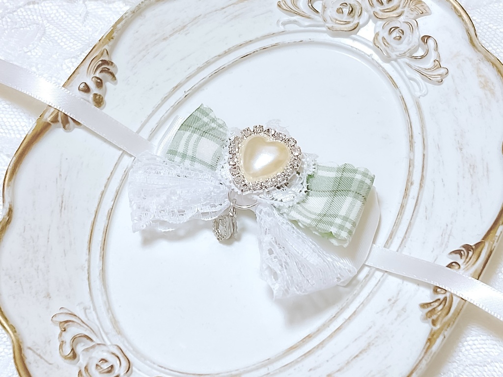 【ぬいぐるみ用】ハートパール・グリーンチェック