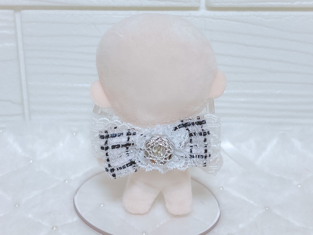 【ぬいぐるみ用】ホワイトチェック×レース