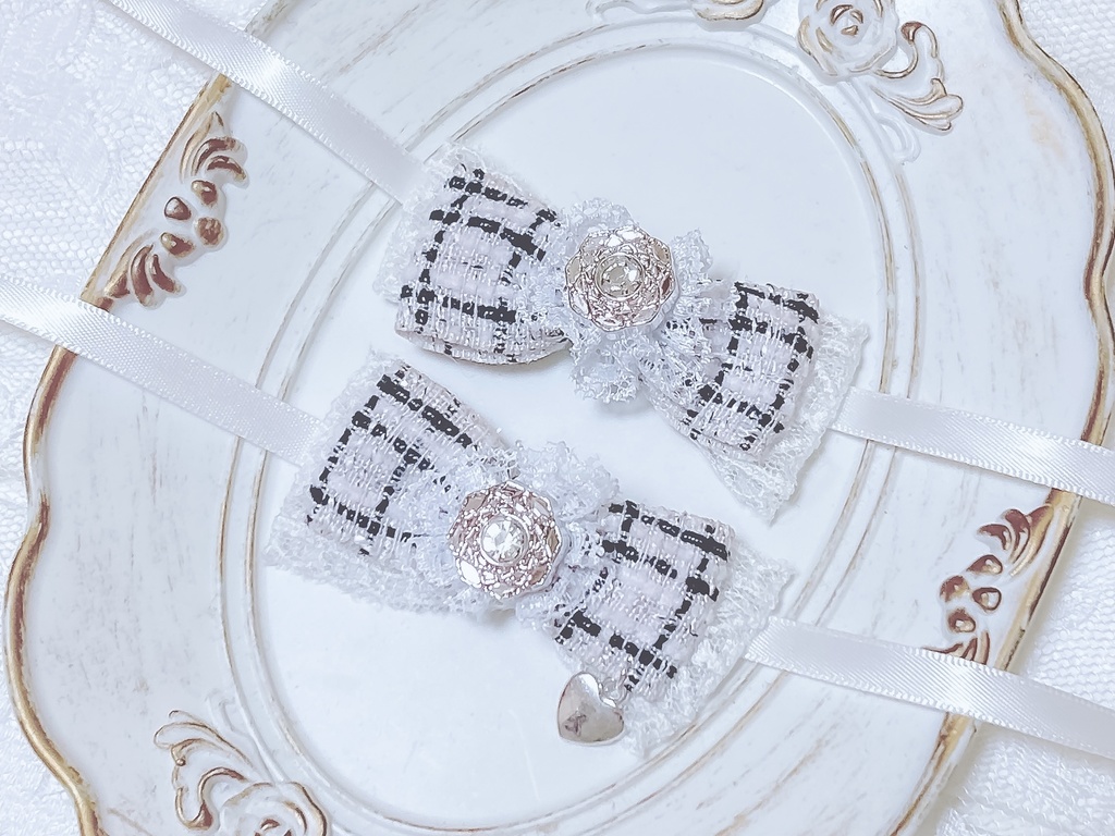 【ぬいぐるみ用】ホワイトチェック×レース