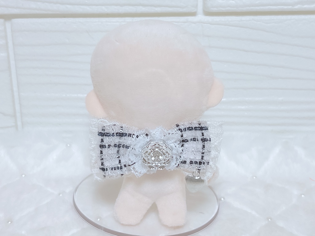 【ぬいぐるみ用】ホワイトチェック×レース