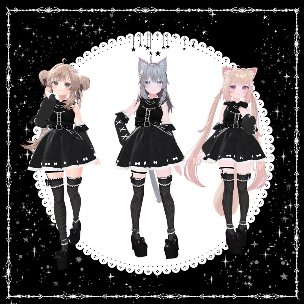 🎀販売間近🎀【11アバター対応】Midnight Ribbon Doll 【VRChat向け3Dモデル】#whimisy_cat