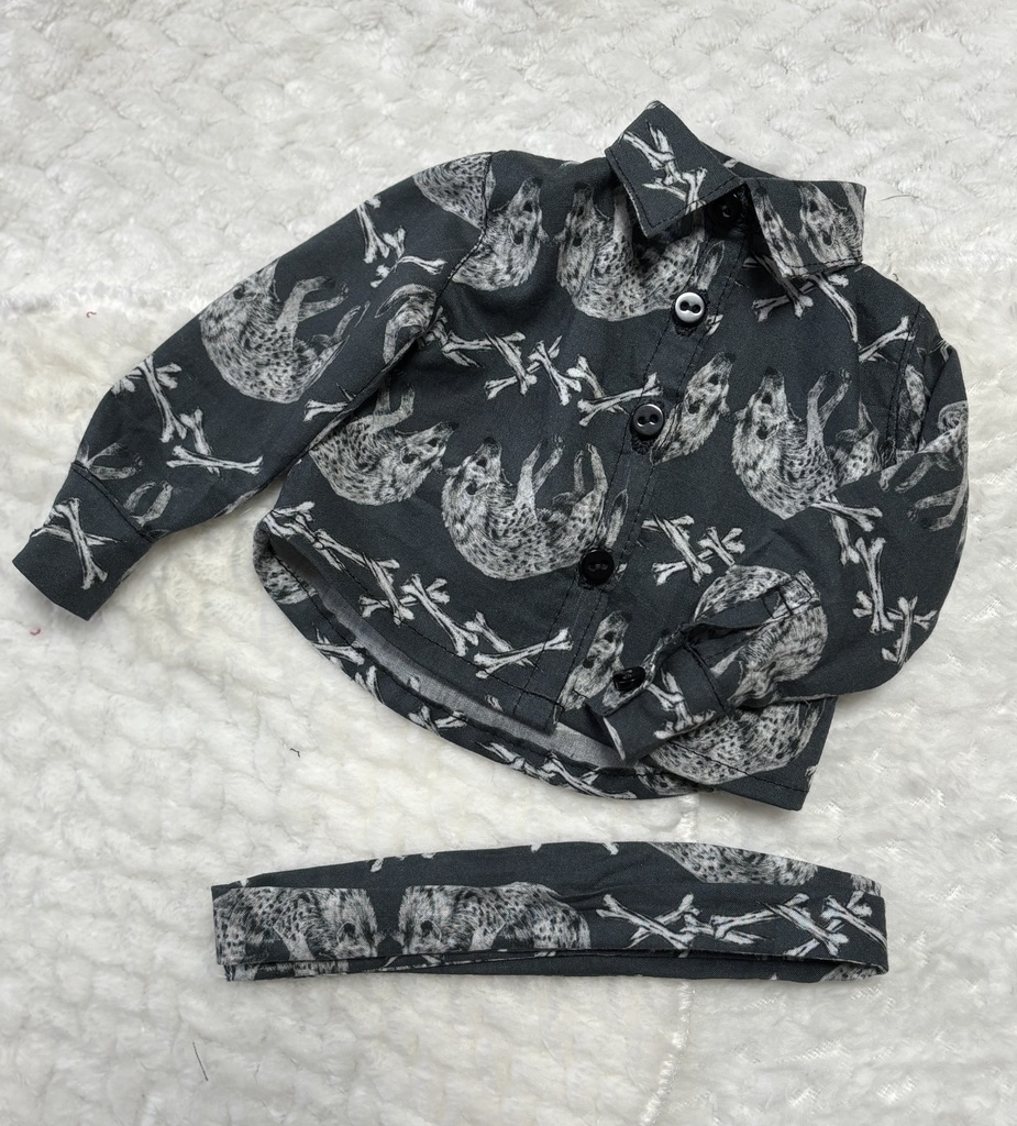 完売 柄シャツ&リボンセット(ハイエナ)40cmドールサイズ