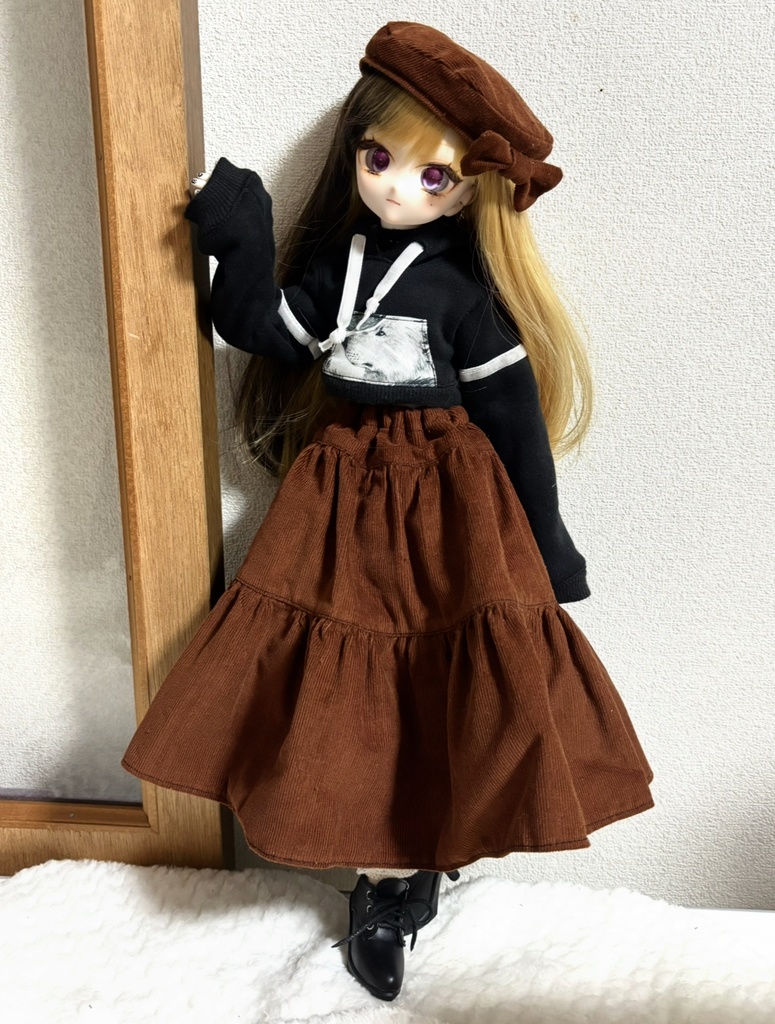 《ワケアリ品》三段ティアードスカート＆ベレー帽セット(ダークブラウン)