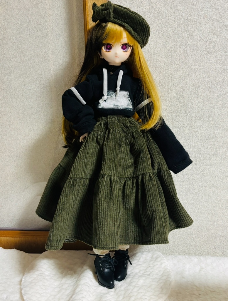 三段ティアードスカート+ベレー帽セット(カーキ)