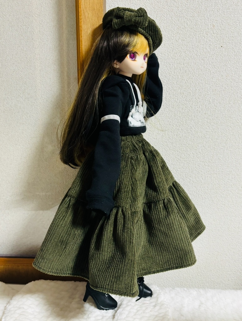 三段ティアードスカート+ベレー帽セット(カーキ)