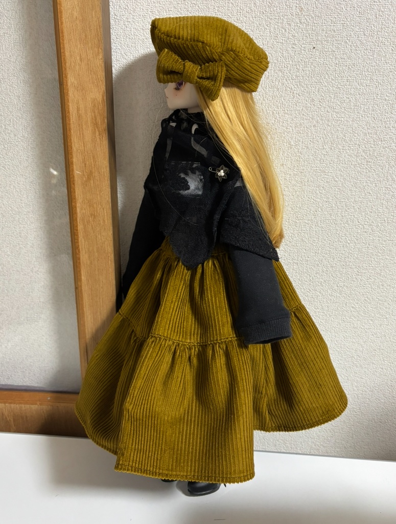 三段ティアードスカート+ベレー帽セット(カラシ)