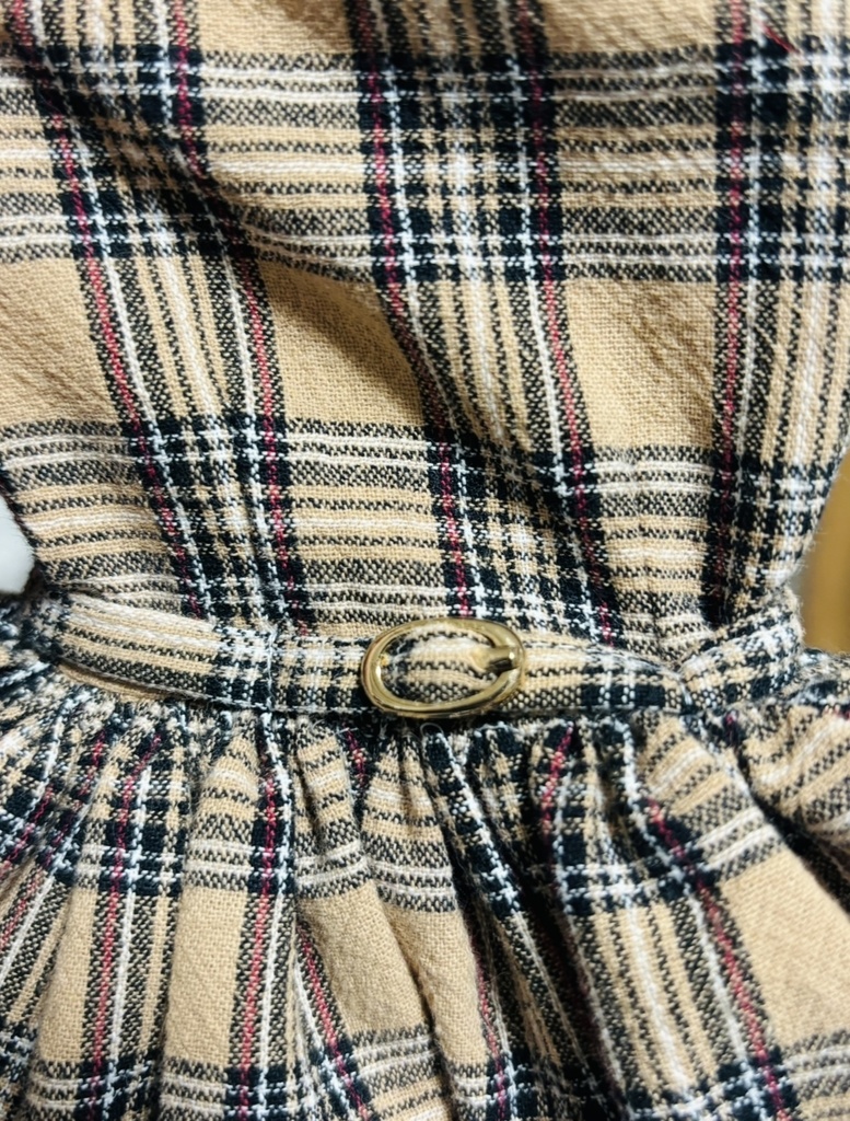 セーラーつけ襟つきチェックワンピース+ベレー帽セット(ブラウン)