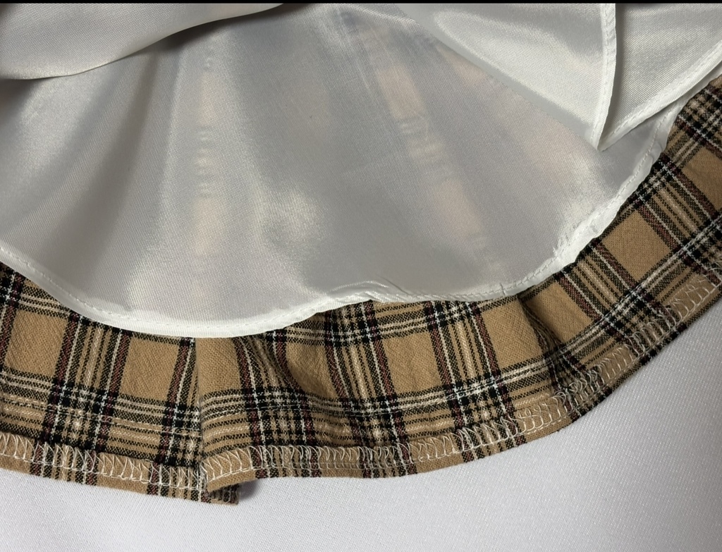 セーラーつけ襟つきチェックワンピース+ベレー帽セット(ブラウン)